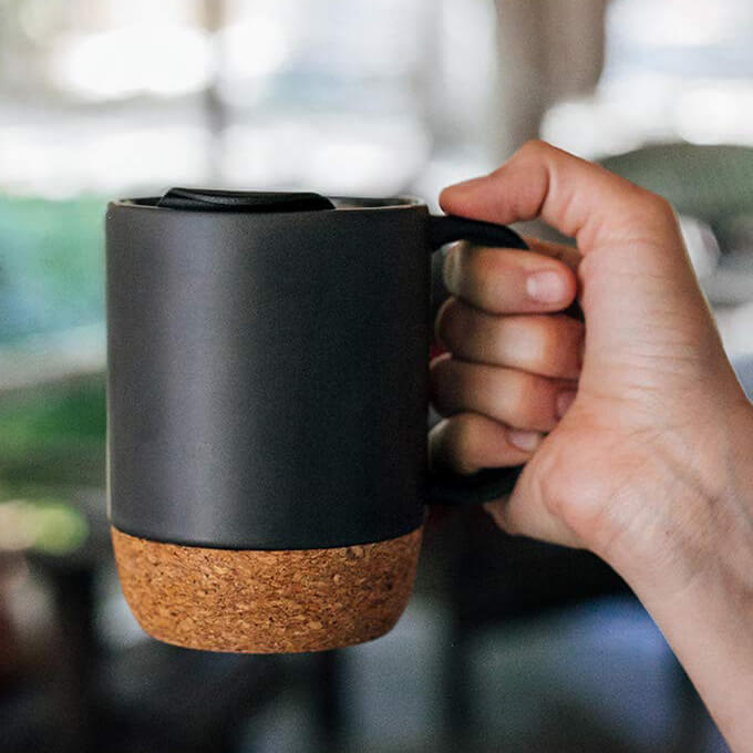 Black Mug with Cork Base